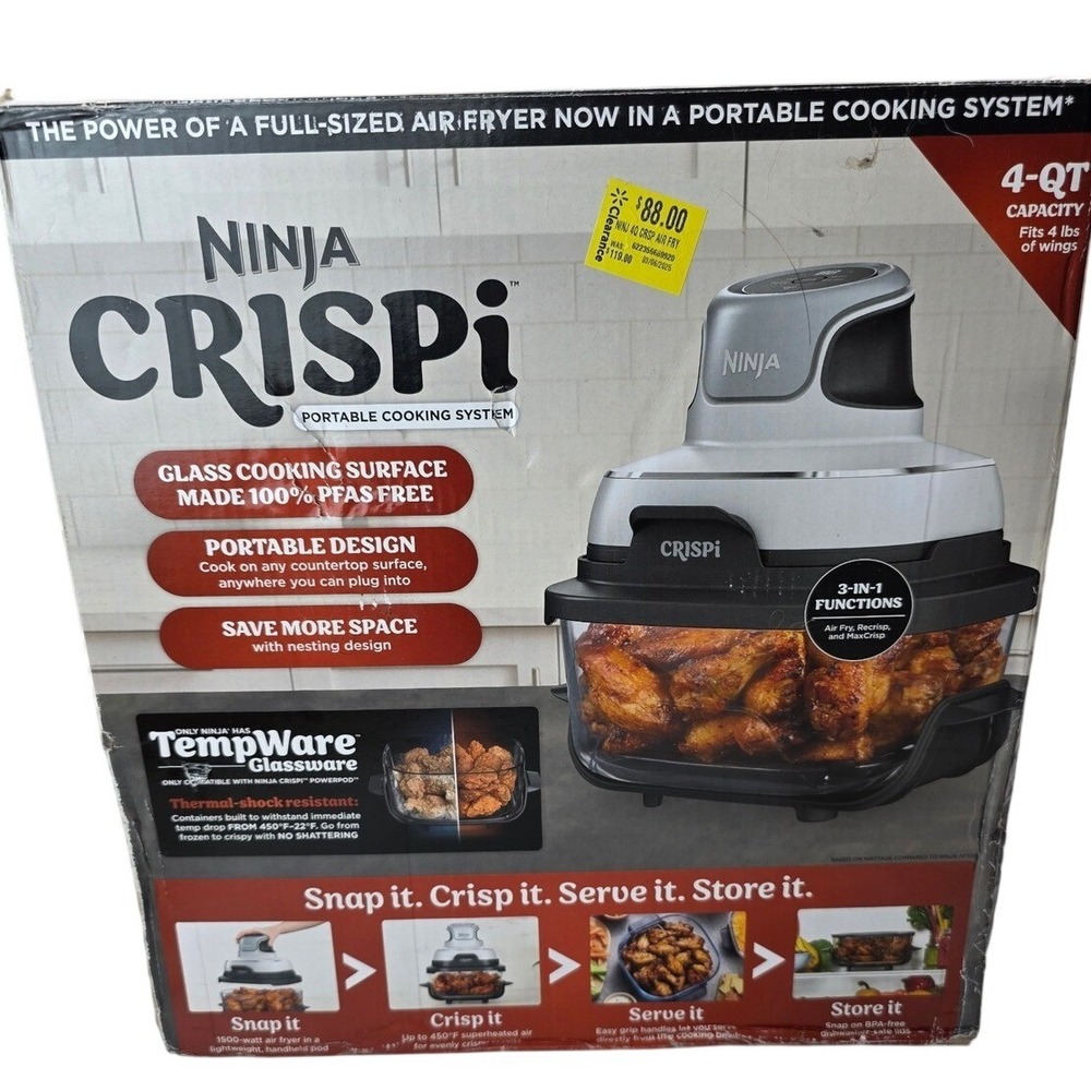 Ninja Crispi Portable Cooking System 4-Qt Air Fryer Glassware 1500W PowerPod New